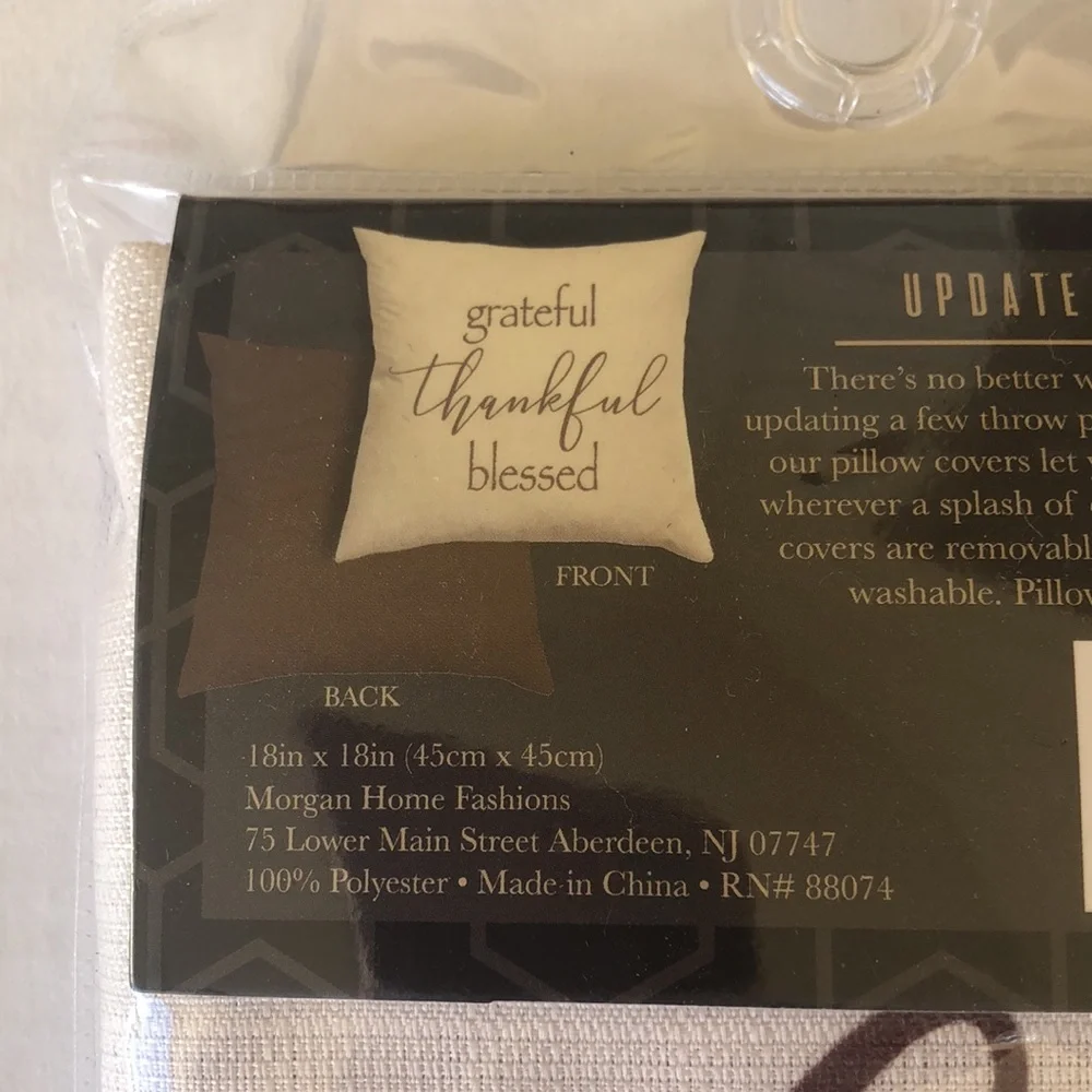 🌵 3/$15 Decorative Reversible Thankful Blessed Grateful Pillow Cover 18x18